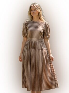 princess polly baby blue dress Pure Cotton Polka Dot Scoop Neck Midi Waisted Dress | BROWN MIX | Dresses main image 1